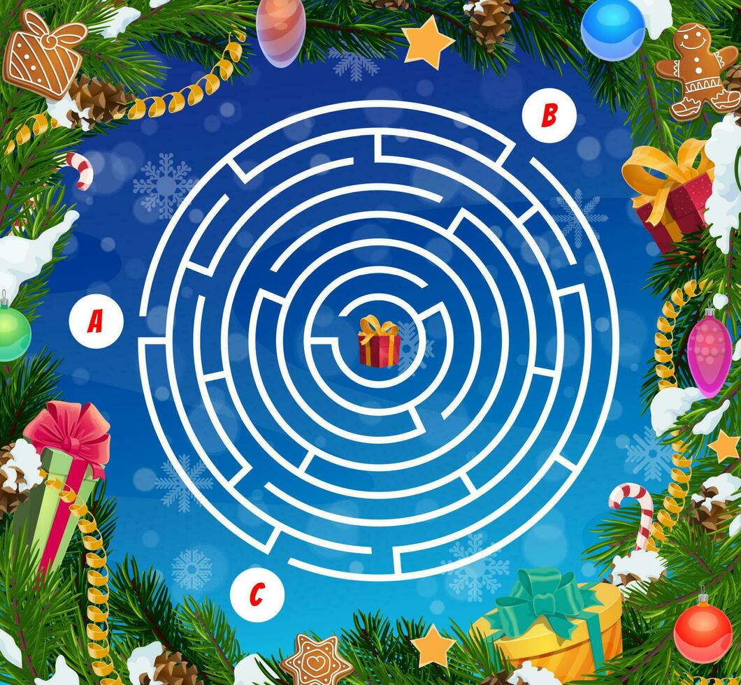bambini labirinto gioco, Natale labirinto con ornamenti vettore