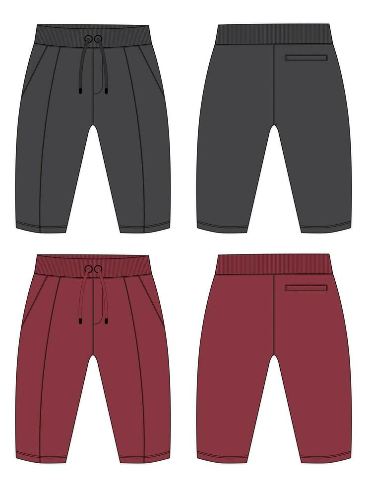 vello cotone maglia di base sudore ansimare tecnico disegno moda piatto schizzo modello davanti e indietro visualizzazioni. abbigliamento jogger pantaloni vettore illustrazione grigio e rosso colore finto su per bambini e ragazzi.