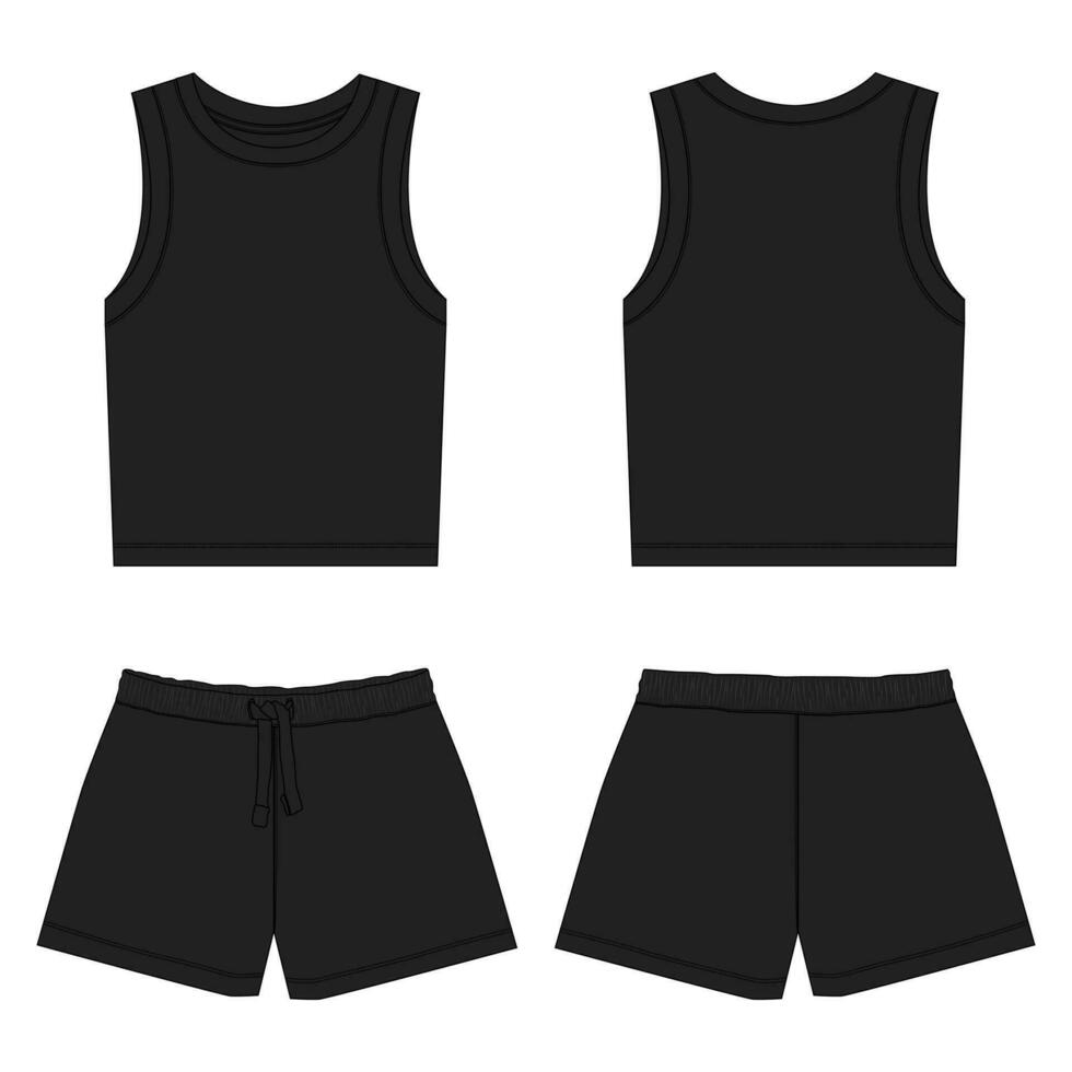 serbatoio cime con pantaloncini ansimare vettore illustrazione nero colore modello davanti e indietro visualizzazioni isolato su bianca sfondo