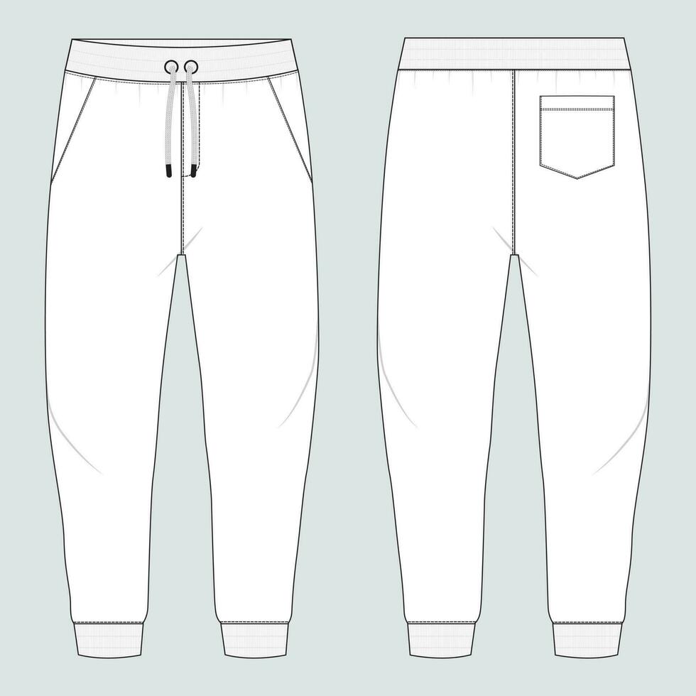 vello tessuto jogger pantaloni della tuta complessivamente tecnico moda piatto schizzo vettore illustrazione modello davanti, indietro visualizzazioni