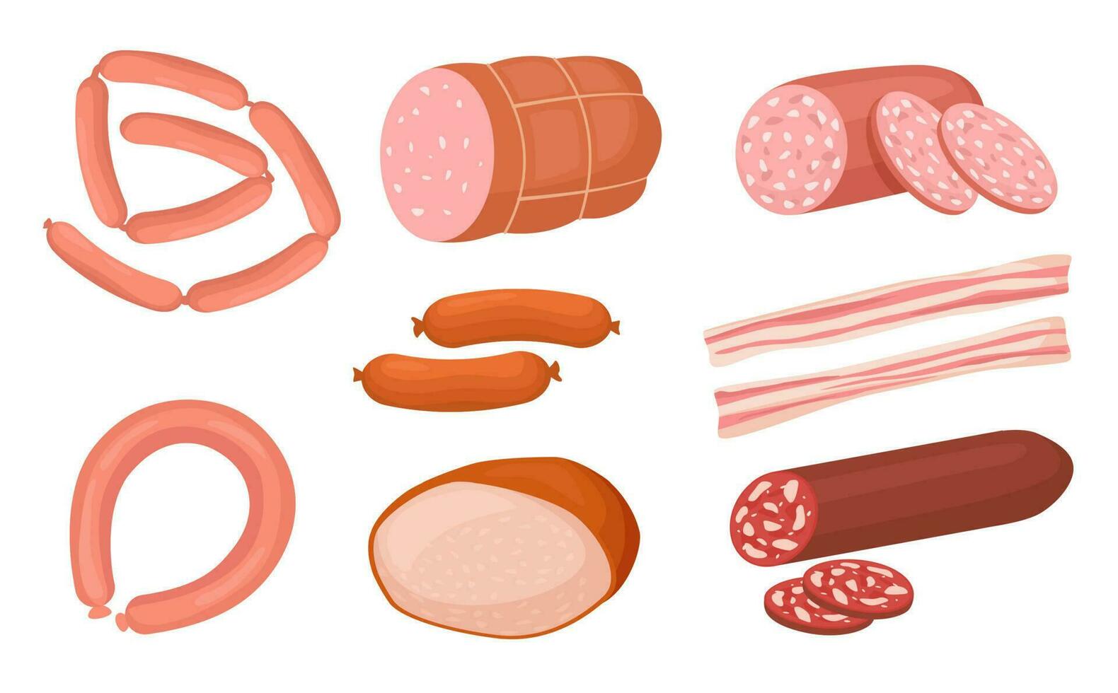 cartone animato carne prodotti collezione salsicce e wurstel vettore