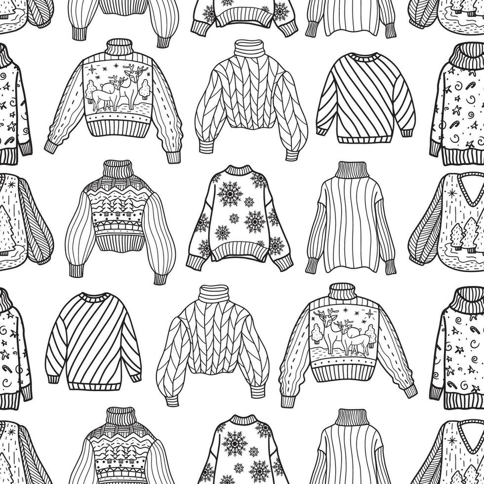 inverno capi di abbigliamento senza soluzione di continuità modello nel scarabocchio stile mano disegnato illustrazione vettore