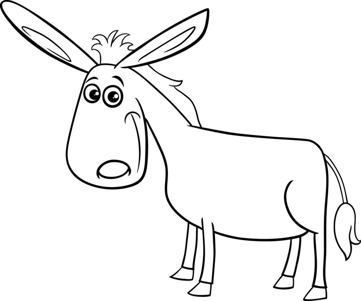 cartone animato asino azienda agricola animale personaggio colorazione pagina vettore