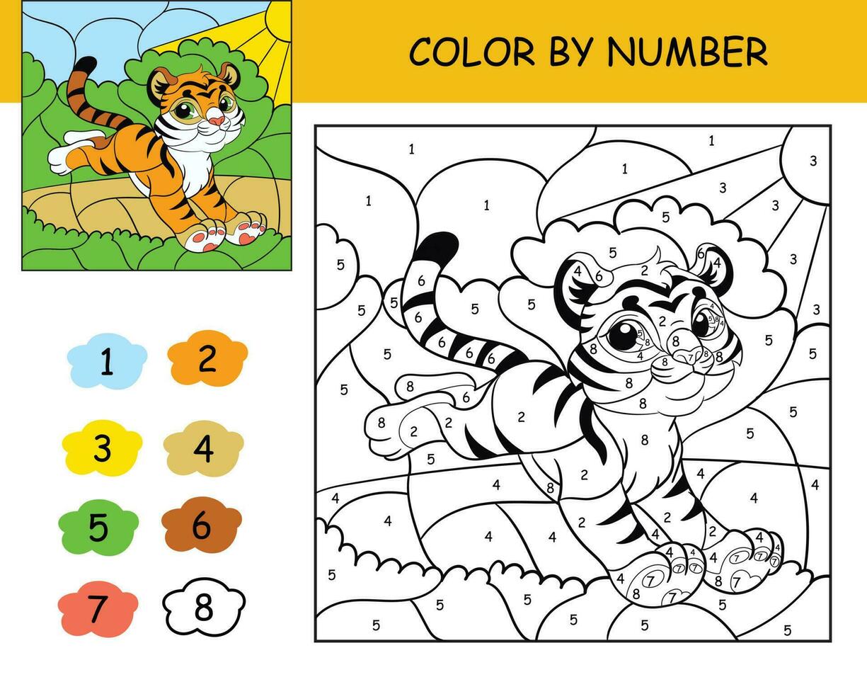 bambini colorazione di numero in esecuzione tigre vettore illustrazione