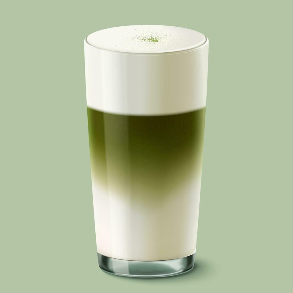 giapponese matcha latte macchiato bicchiere tazza modello nel 3d illustrazione, isolato su verde sfondo vettore