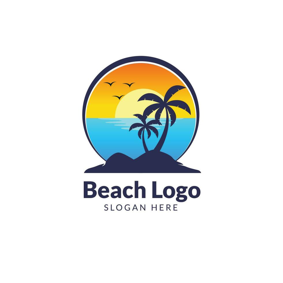 estate tramonto spiaggia logo design vettore