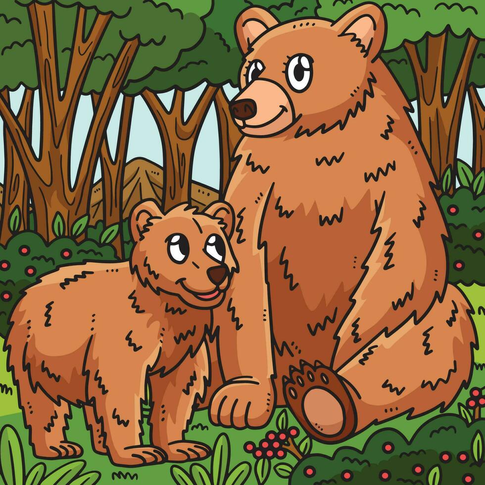 madre orso e bambino orso colorato cartone animato vettore