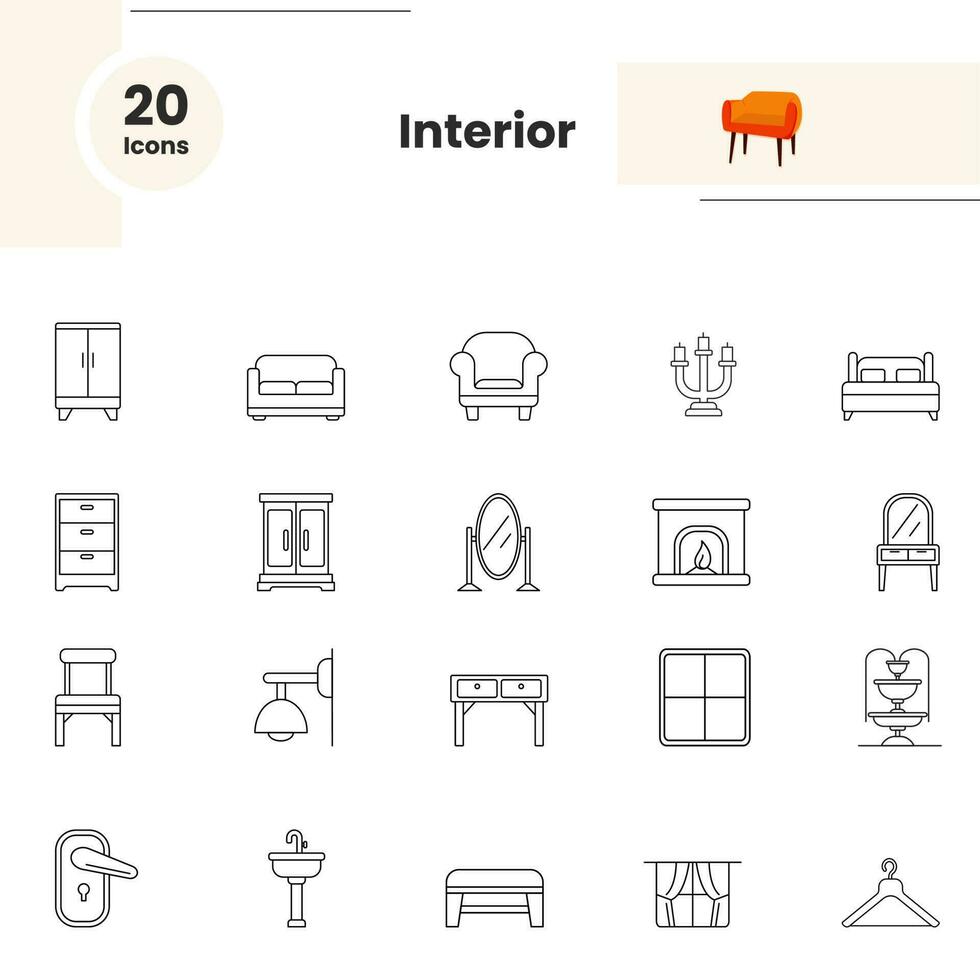 interno casa cose icona impostato nel schema stile. vettore