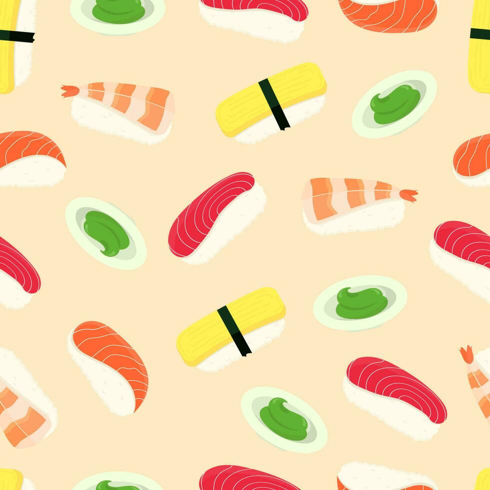 senza soluzione di continuità modello di nigiri Sushi e wasabi piatto design illustrazione vettore