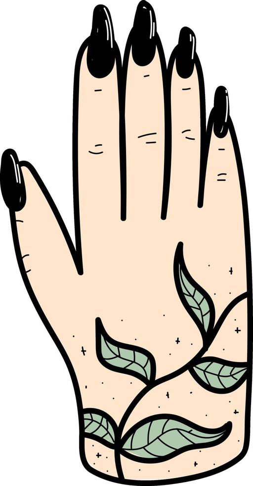 Doodle mano tatuata con unghie nere su uno schizzo di sfondo isolato per un'illustrazione vettoriale di tatuaggio