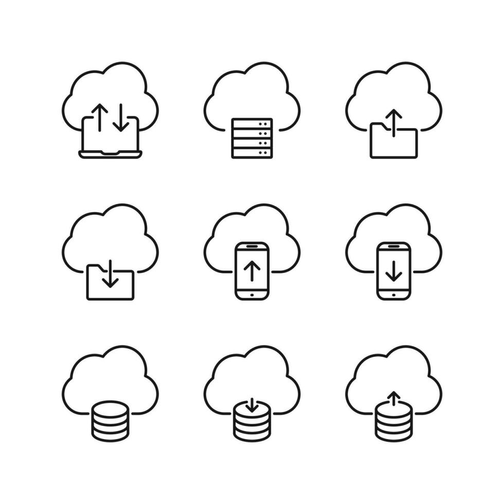 modificabile impostato icona di nube informatica, vettore illustrazione isolato su bianca sfondo. utilizzando per presentazione, sito web o mobile App