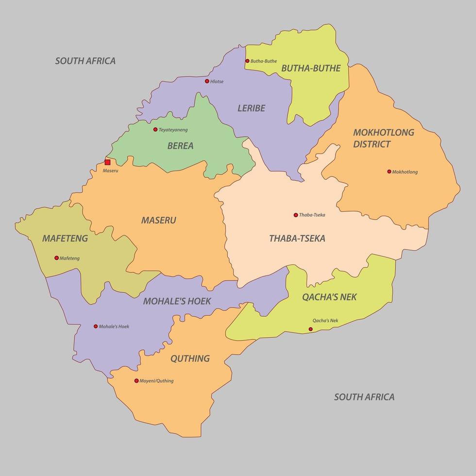 mappa del lesotho con gli stati vettore