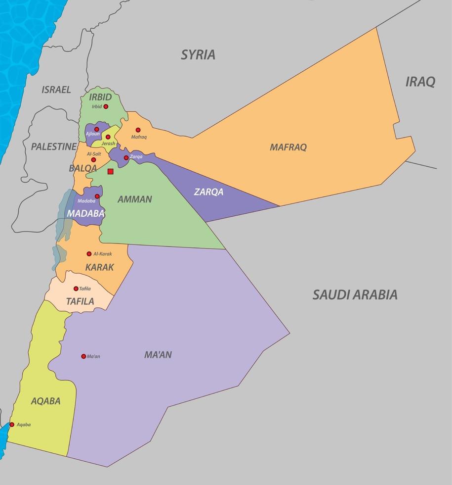 mappa della giordania con gli stati vettore