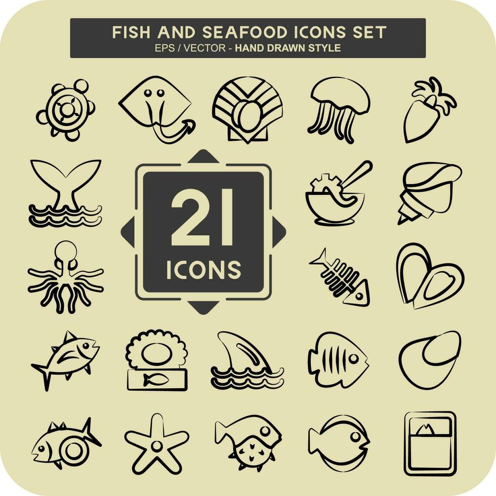 icona impostato pesce e frutti di mare. adatto per frutti di mare simbolo. mano disegnato stile. semplice design modificabile vettore