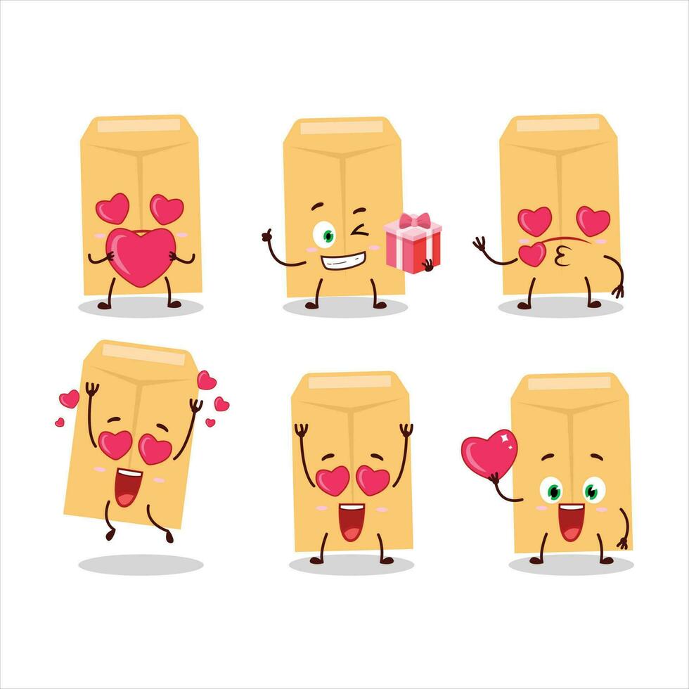 Marrone Busta cartone animato personaggio con amore carino emoticon vettore