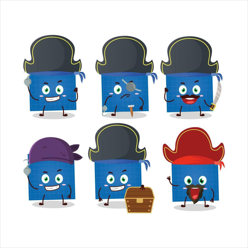 cartone animato personaggio di planimetria carta con vario pirati emoticon vettore