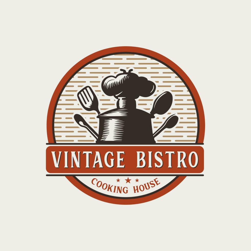 Vintage ▾ bistro Vintage ▾ distintivo logo design. vettore