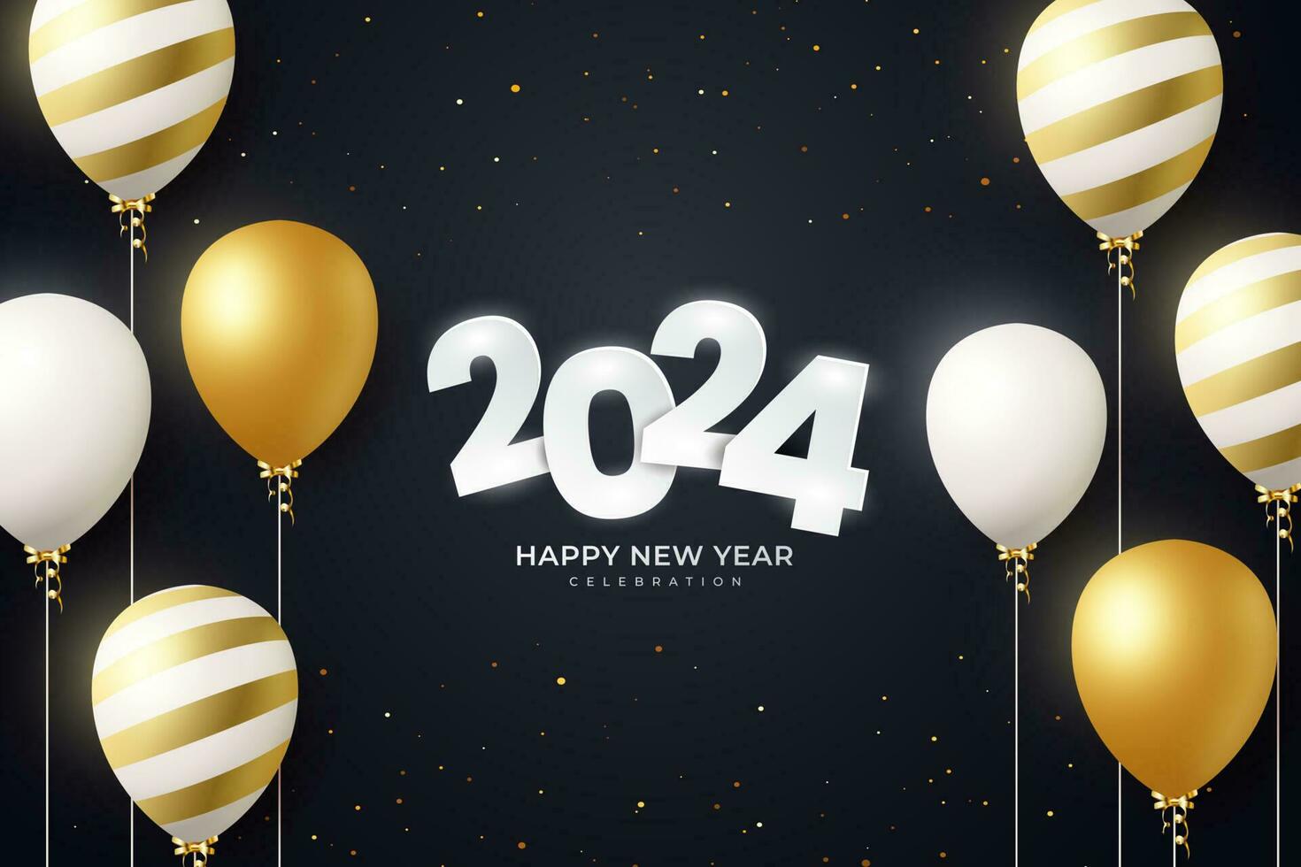 contento nuovo anno 2024. festivo realistico decorazione. celebrare 2024 festa su un' buio sfondo vettore