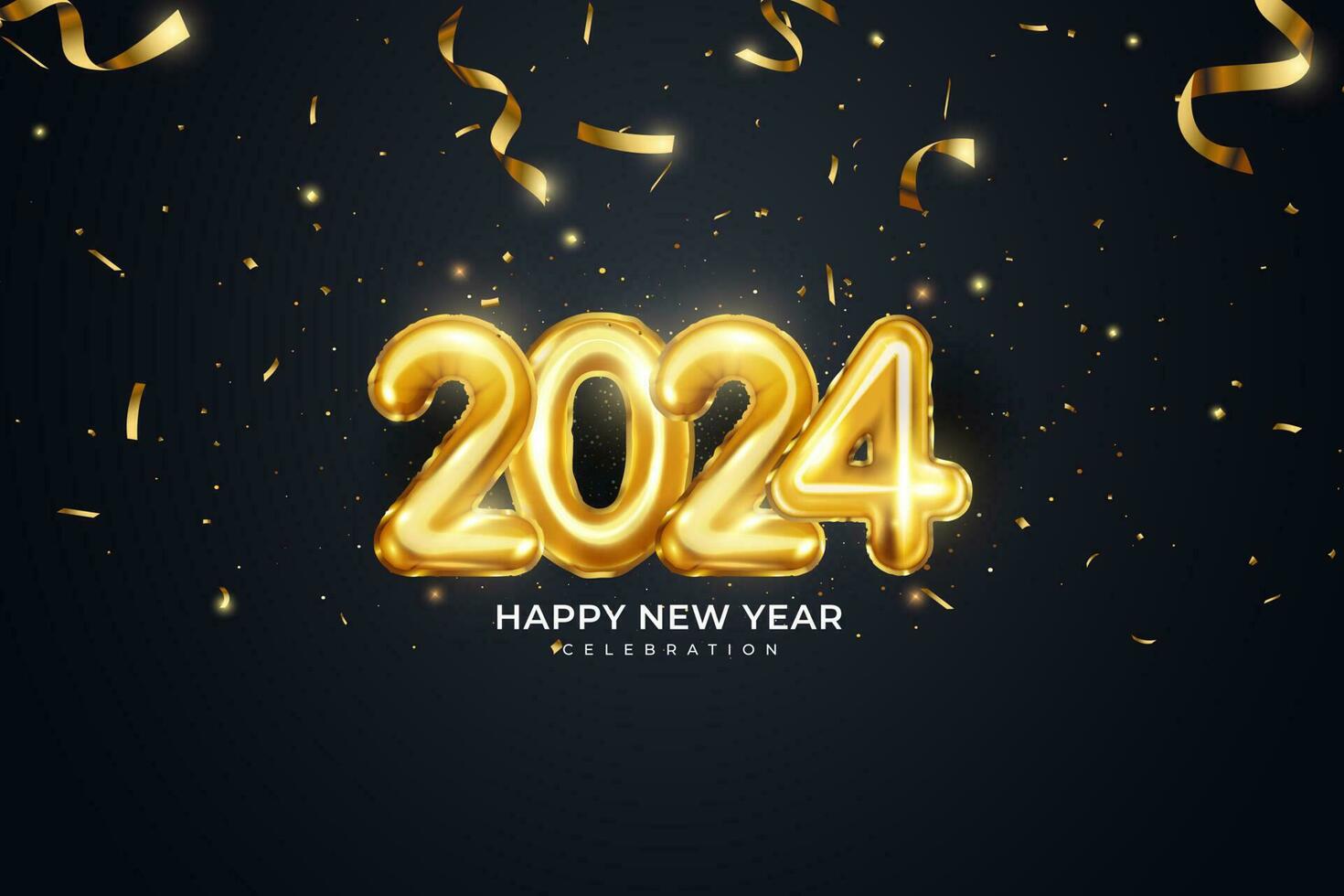 contento nuovo anno 2024. festivo realistico decorazione. celebrare 2024 festa su un' buio sfondo vettore