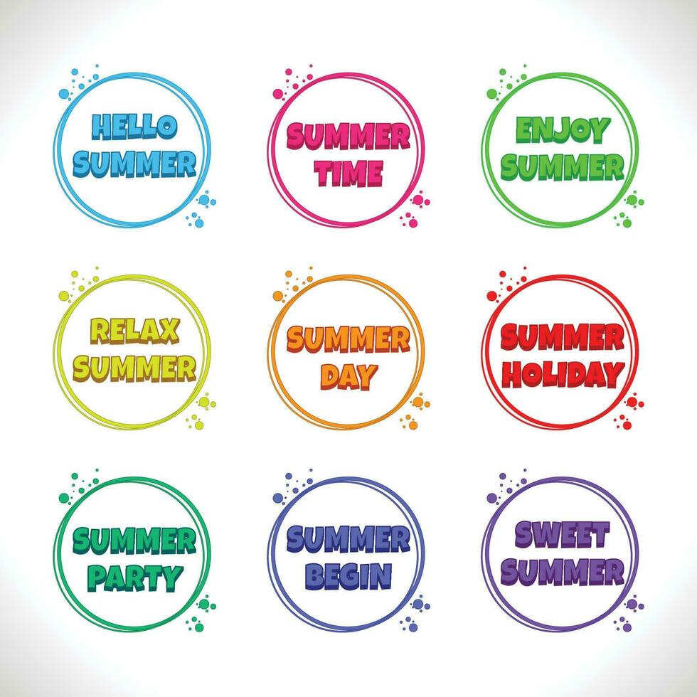 vettore illustrazione di colorato Ciao estate testo nel un' cerchio, icona per bandiera o manifesto design