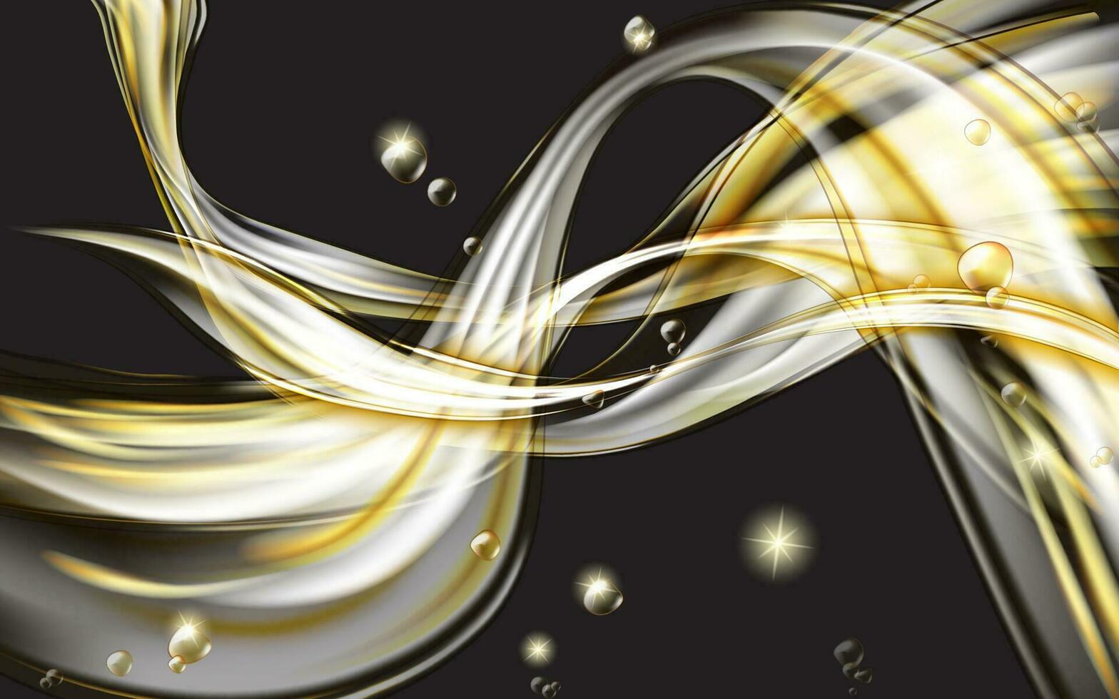 giallo d'oro fluente liquido astratto su nero vettore