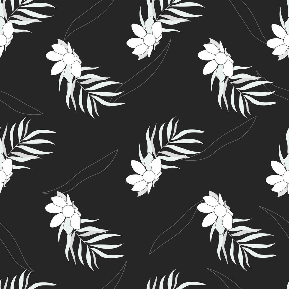 bianca fiori senza soluzione di continuità modello su un' nero sfondo vettore