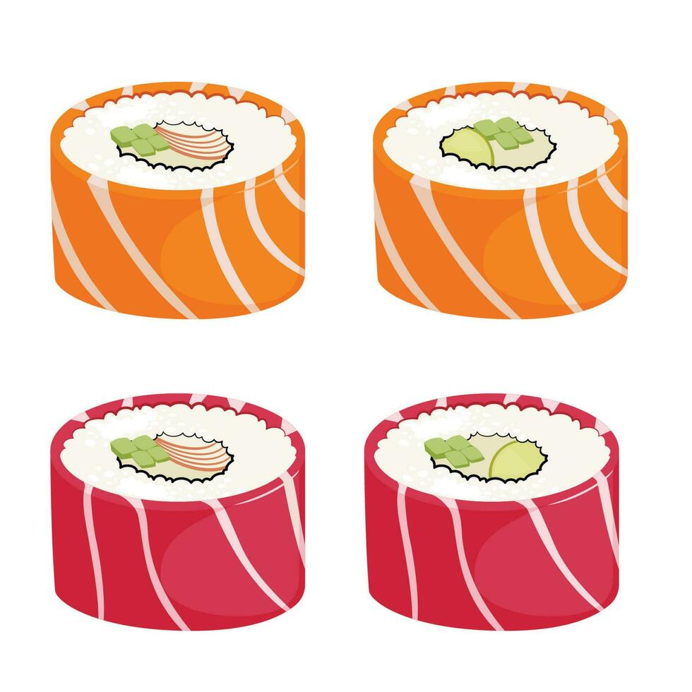 Sushi rotolo impostato vettore illustrazione. giapponese illustrazione, asiatico cibo impostare. giapponese cibo concetto.