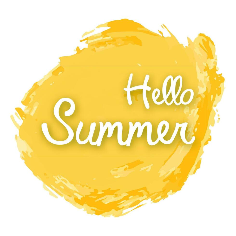 Ciao estate su giallo acquerello macchiare. design elemento per invito, saluto carta, stampe e manifesti. vettore illustrazione.