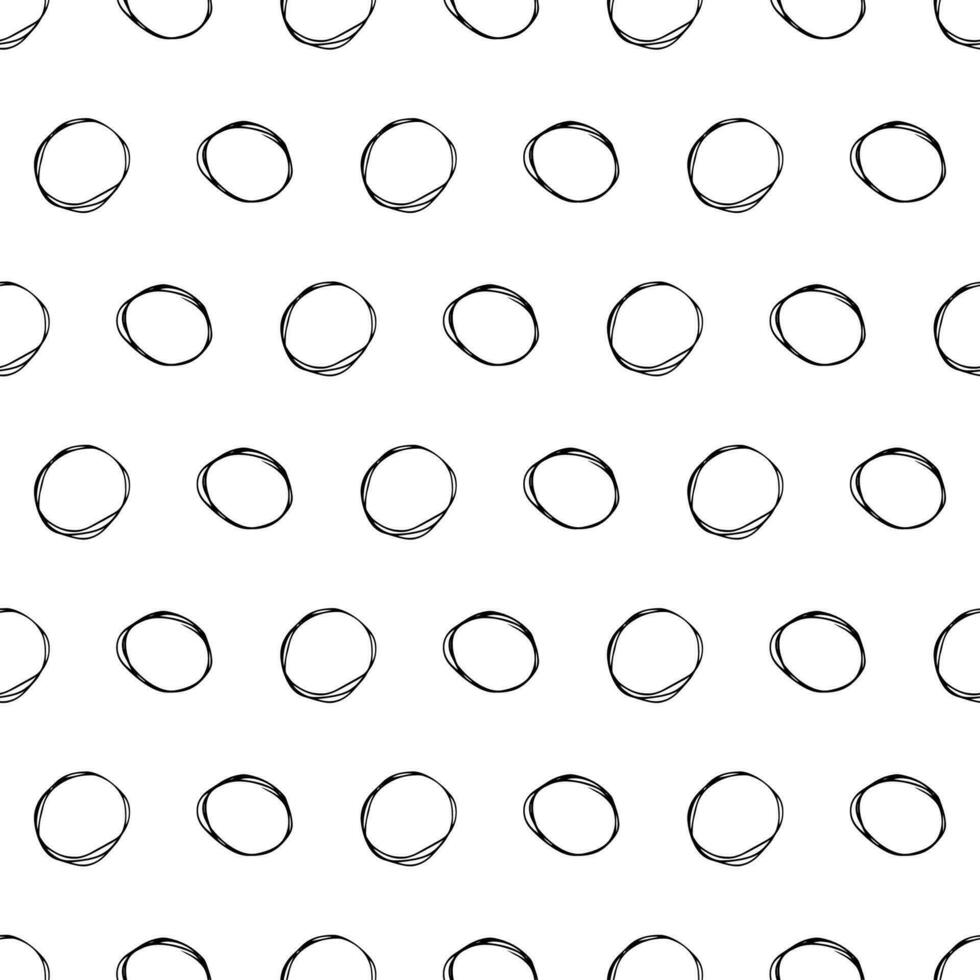 senza soluzione di continuità modello con nero schizzo mano disegnato spazzola scarabocchiare cerchi forma su bianca sfondo. astratto grunge struttura. vettore illustrazione