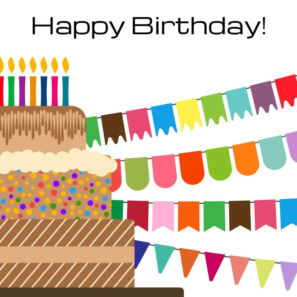 saluto carta con dolce torta per compleanno celebrazione. vettore illustrazione