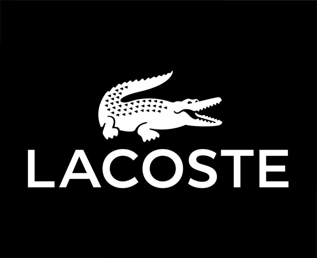 lacoste marca logo simbolo con nome bianca design Abiti moda vettore illustrazione con nero sfondo