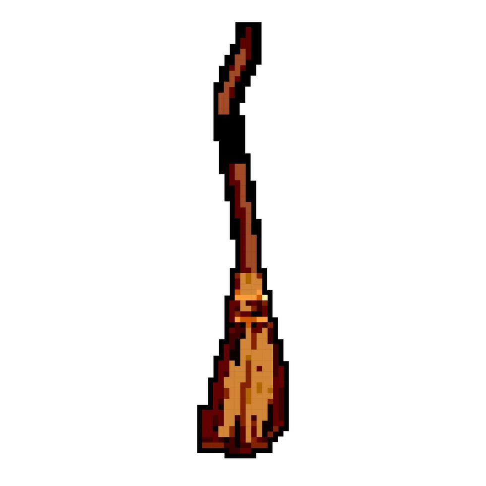 vecchio strega scopa gioco pixel arte vettore illustrazione