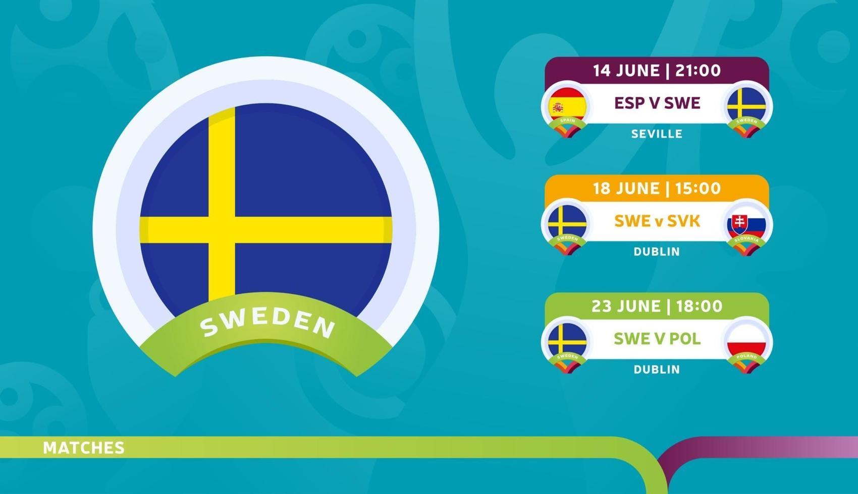 le partite della squadra nazionale della Svezia nella fase finale del campionato di calcio 2020 illustrazione vettoriale delle partite di calcio 2020