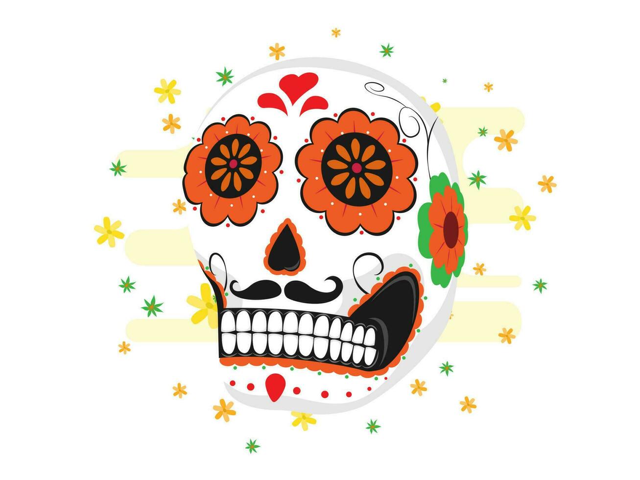 illustrazione di ornato cranio o calaveras su bianca sfondo decorato con fiori. vettore