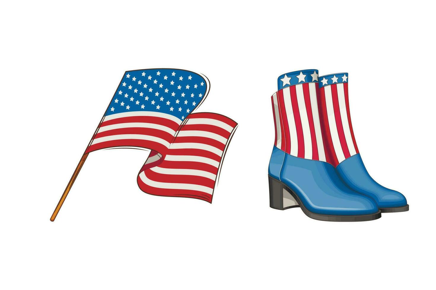 bandiera e stivali nel patriottico colori. 4 ° di luglio patriottico concetto. indipendenza giorno design elemento vettore