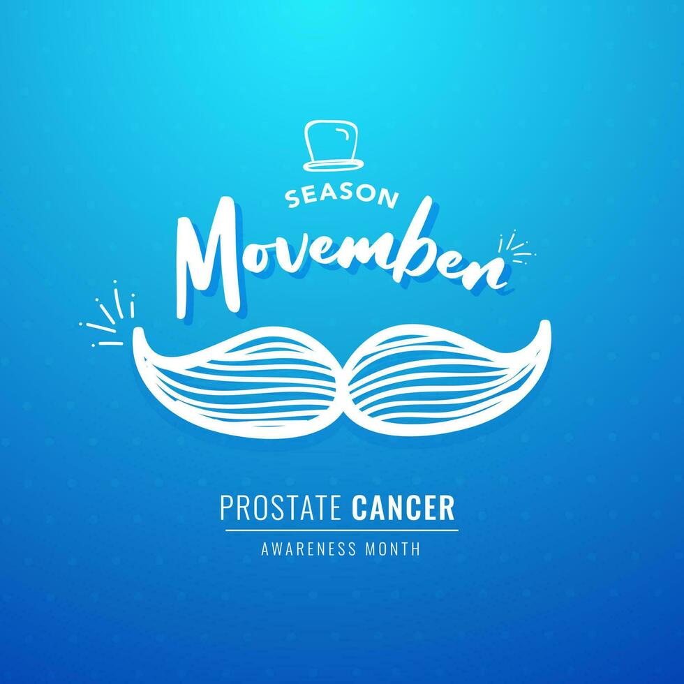 Movember stagione manifesto o modello design con creativo baffi illustrazione su blu sfondo per prostata cancro consapevolezza mese concetto. vettore