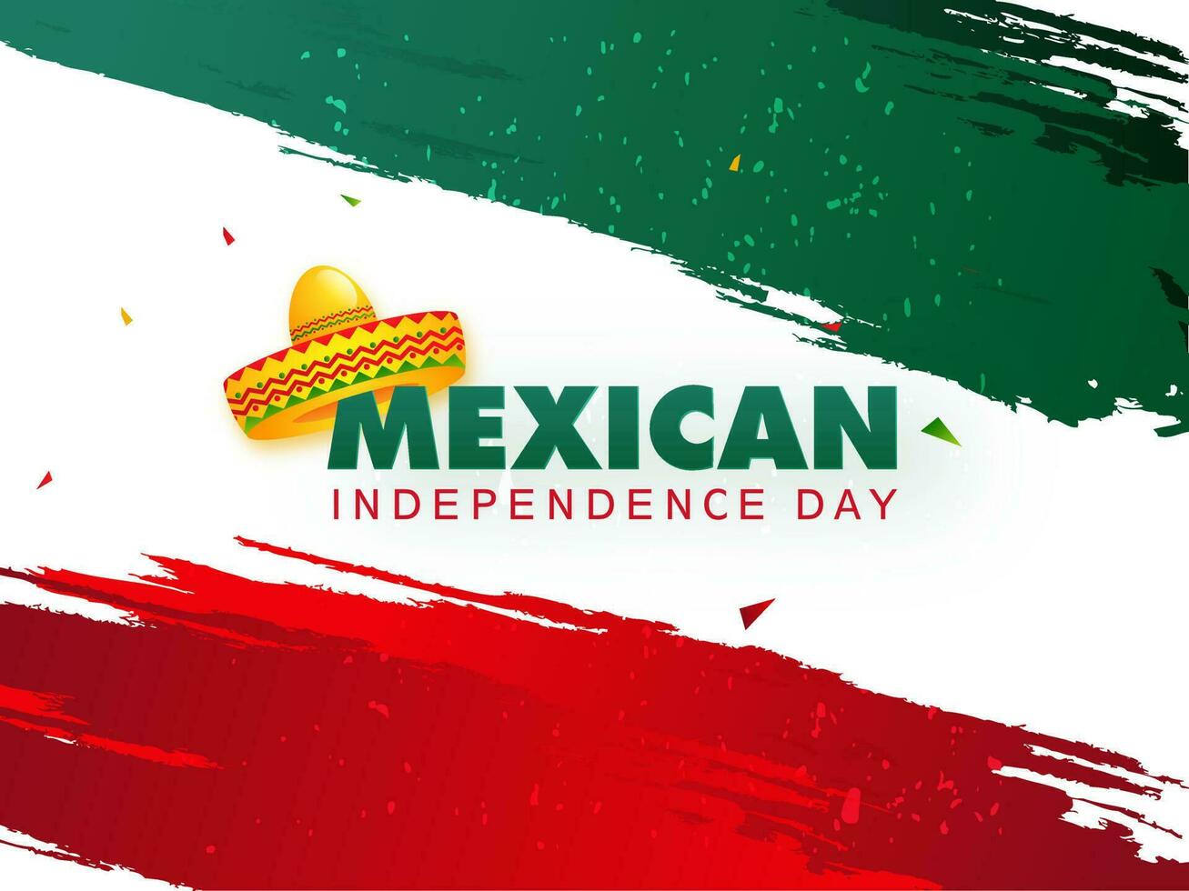 tipografia di messicano indipendenza giorno con sombrero cappello illustrazione su verde e rosso spazzola ictus sfondo. può essere Usato come saluto carta design. vettore