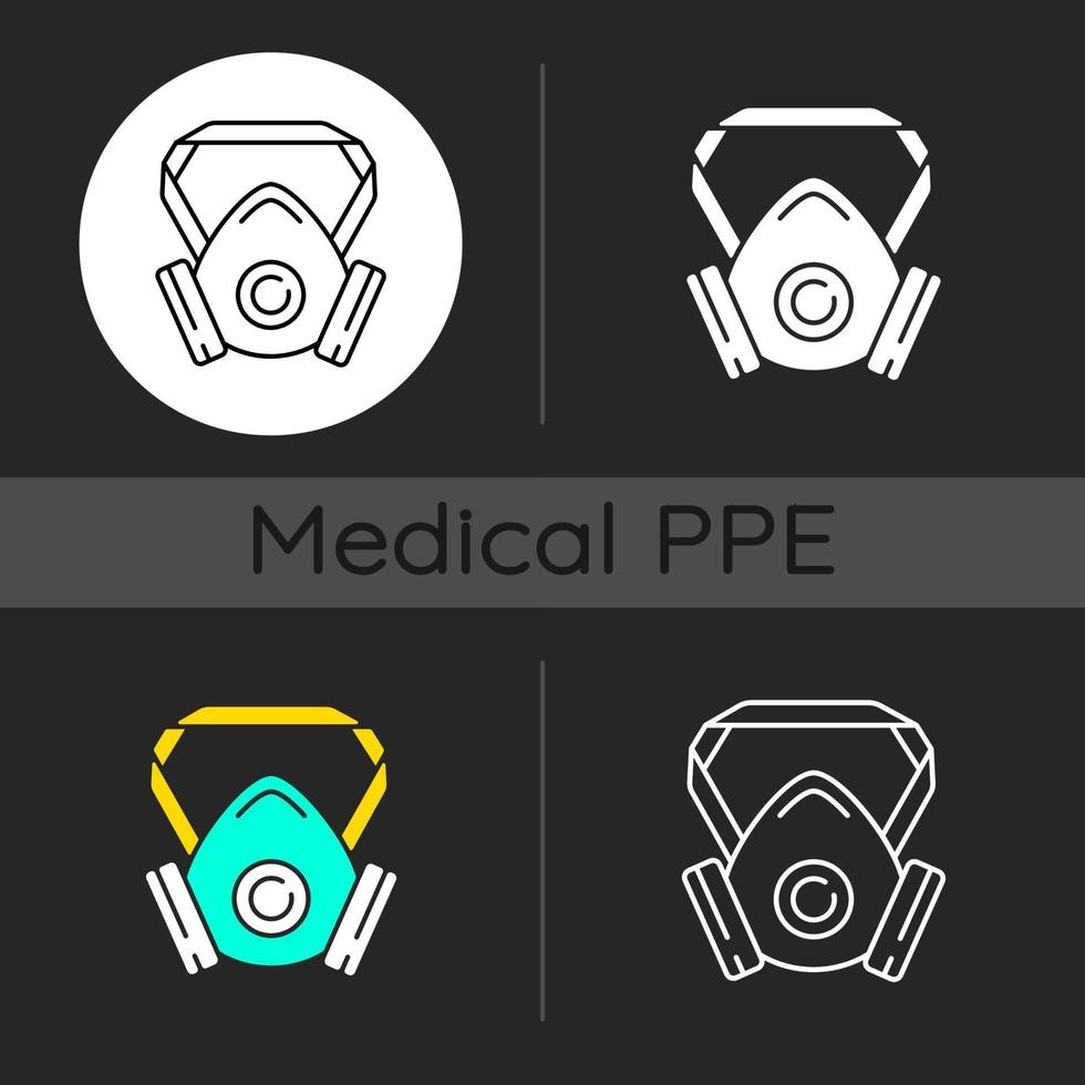 set di icone di tema scuro del respiratore vettore