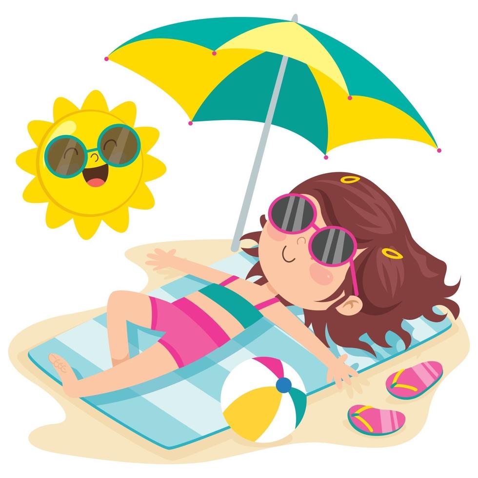 personaggio dei cartoni animati che prende il sole sulla spiaggia vettore