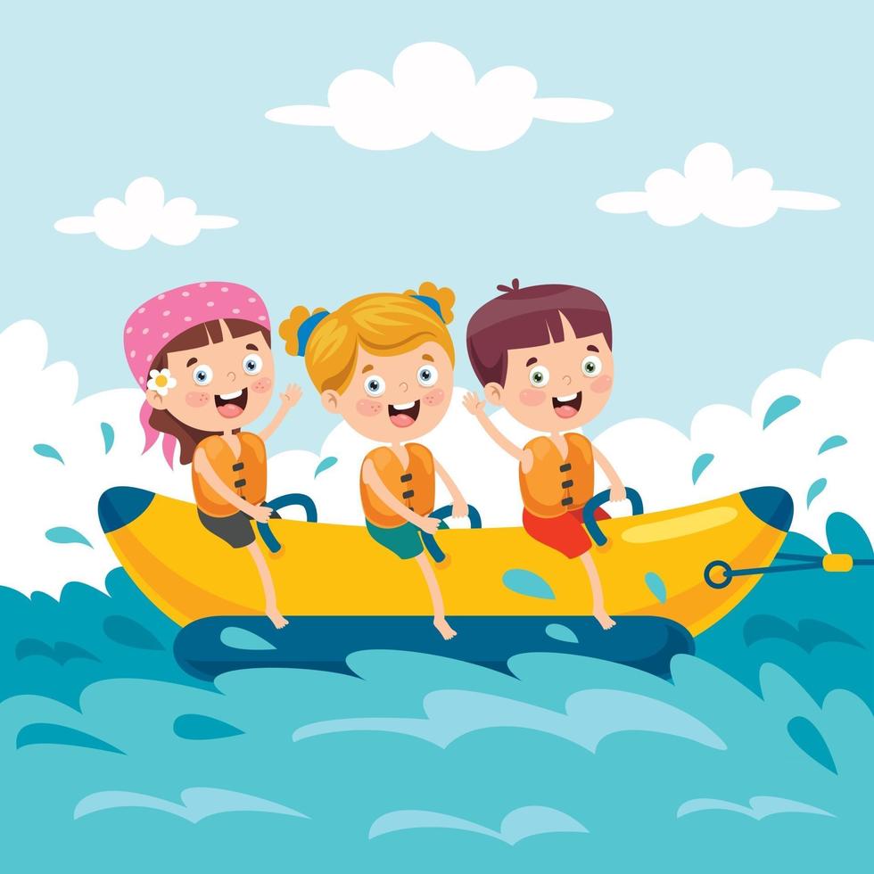 bambini che si divertono sulla banana boat vettore