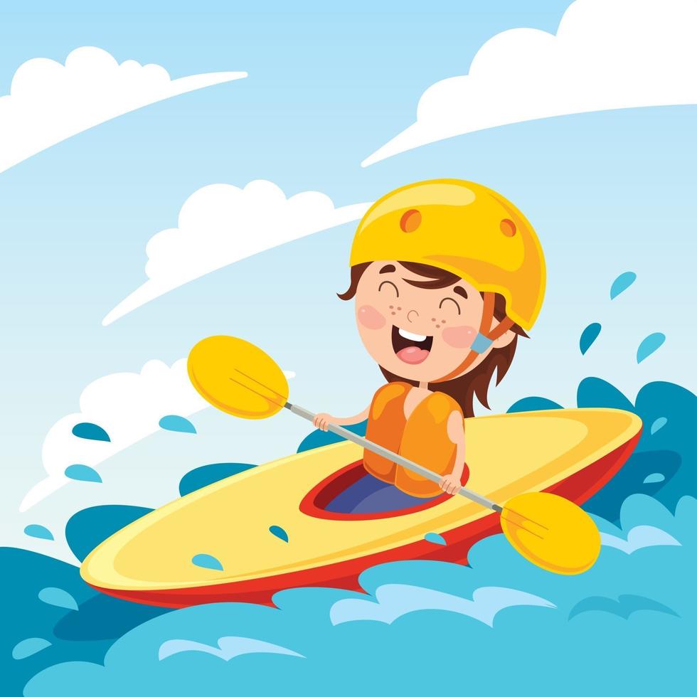 personaggio dei cartoni animati con una canoa vettore