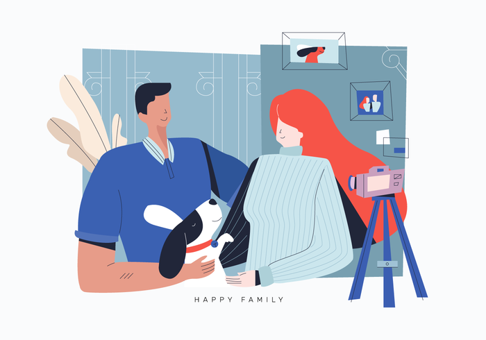 Illustrazione piana di vettore felice della famiglia dell'amante del cane