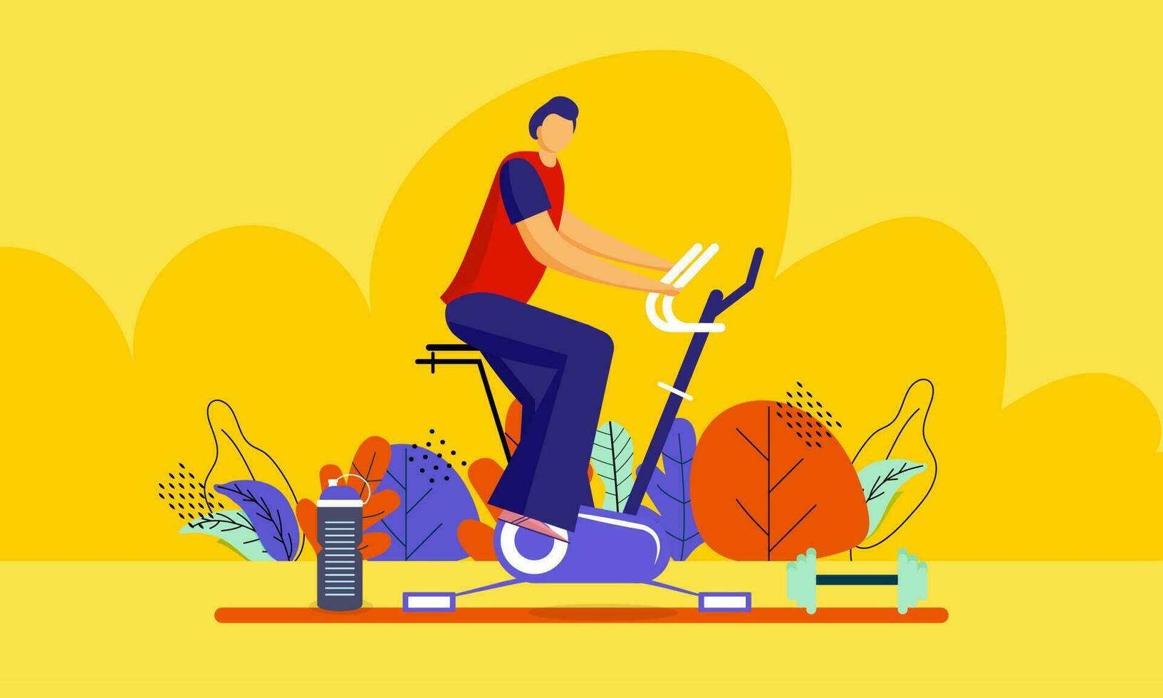 illustrazione di uomo fare esercizio su ciclo macchina per tempo per fitness concetto. vettore