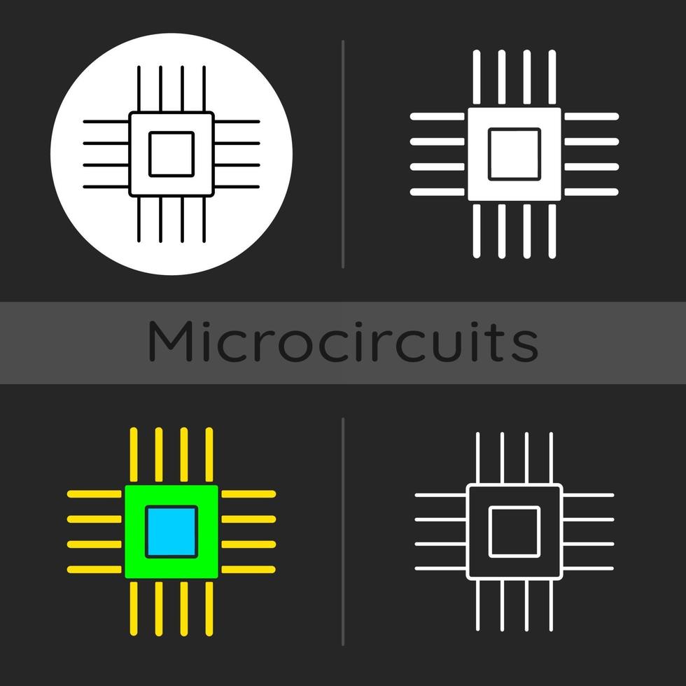 icona del tema scuro di micro parti elettroniche vettore