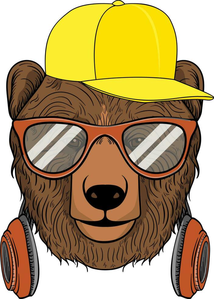 mano disegnato vettore orso illustrazione con bicchieri e cuffia, per maglietta stampe, manifesti e altro usi.