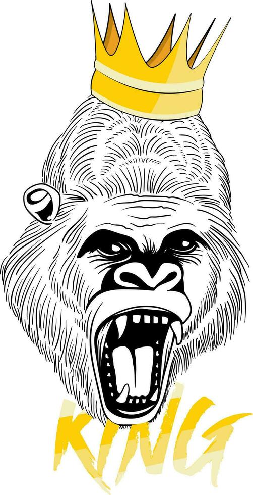 feroce gorilla testa con corona, su bianca sfondo. vettore illustrazione