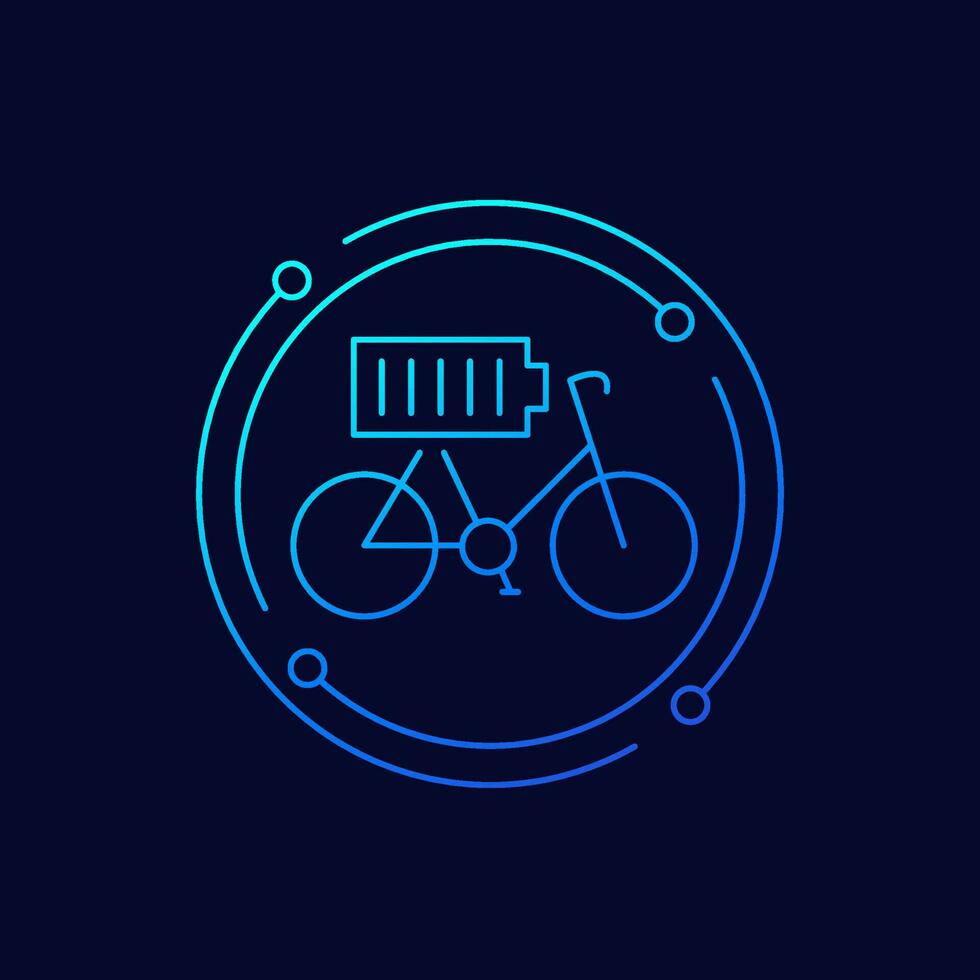 elettrico bicicletta, bicicletta icona con un' batteria, lineare design vettore