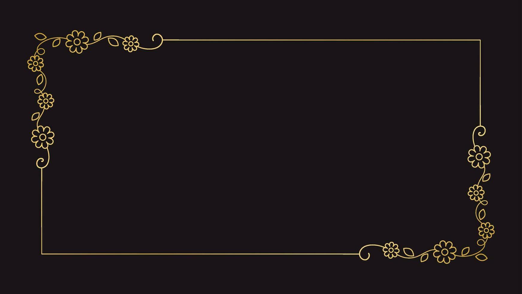 oro floreale rettangolo telaio. semplice linea confine, le foglie e fiori, nozze invito e carte, logo design e manifesti modello. elegante minimo stile floreale vettore isolato