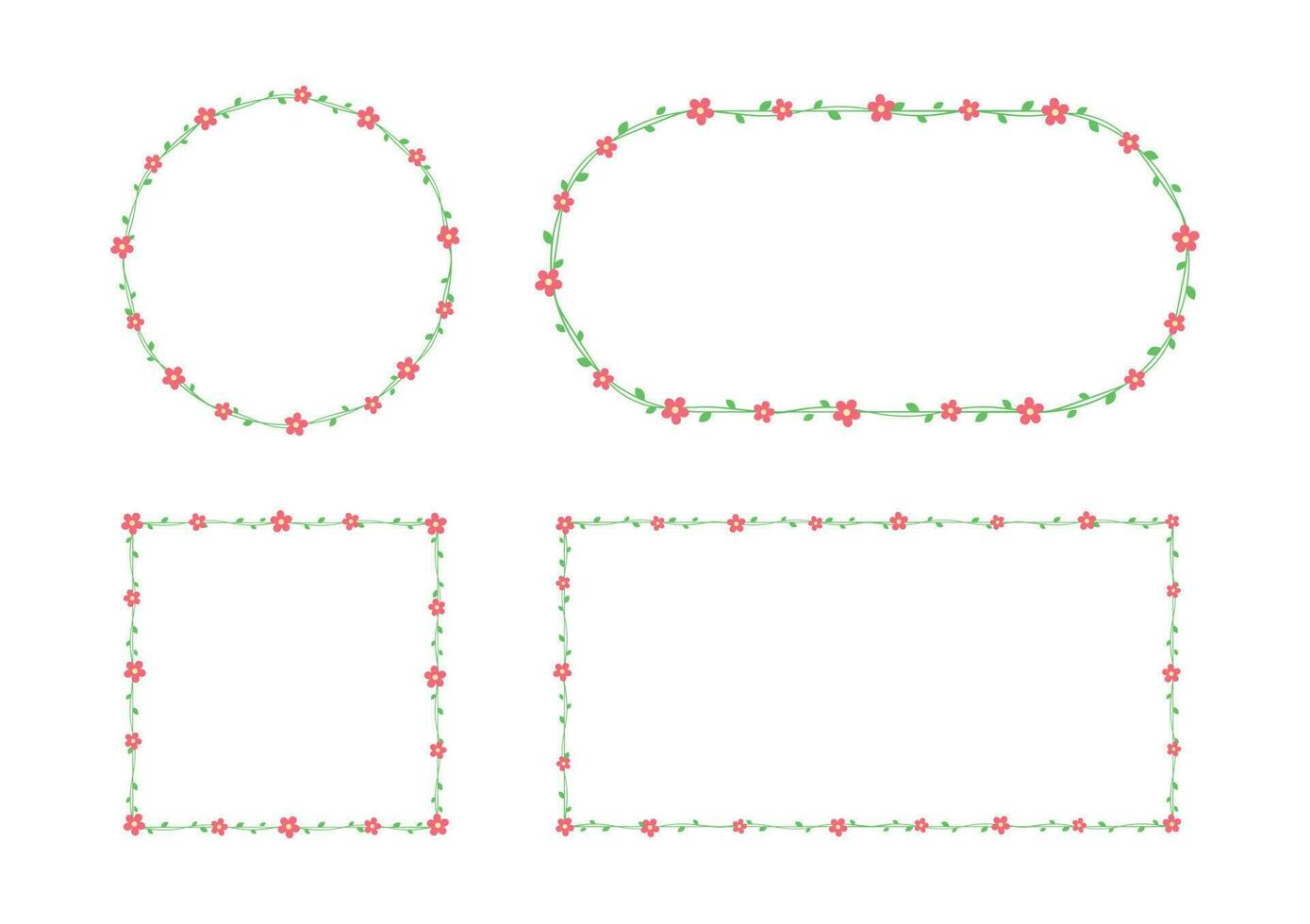 verde vite con rosso fiori floreale montatura e frontiere impostare, semplice carino botanico design vettore illustrazione