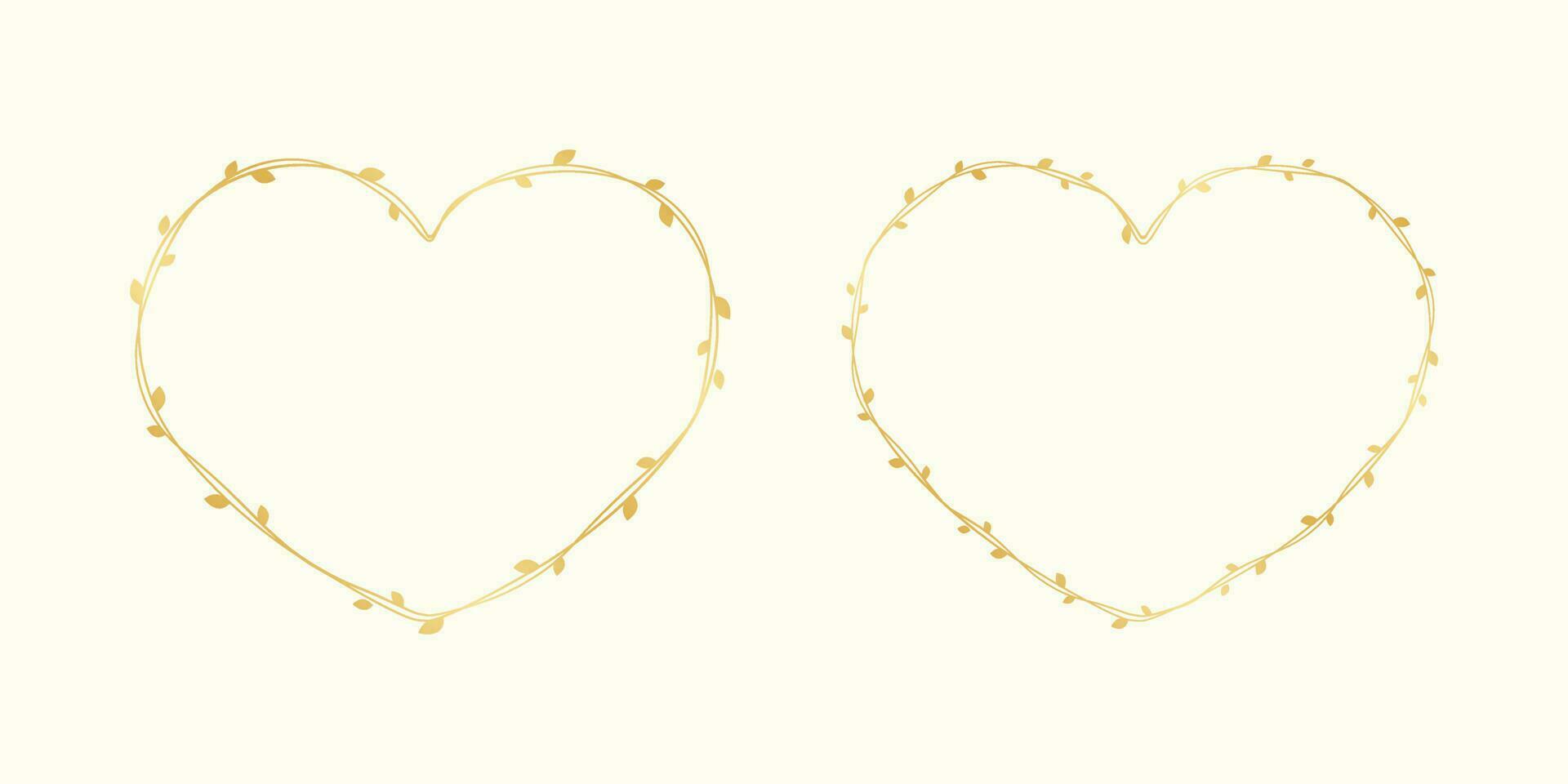 oro cuore forma telaio fatto di vite le foglie impostare. floreale san valentino giorno, primavera estate design elemento, amore concetto vettore